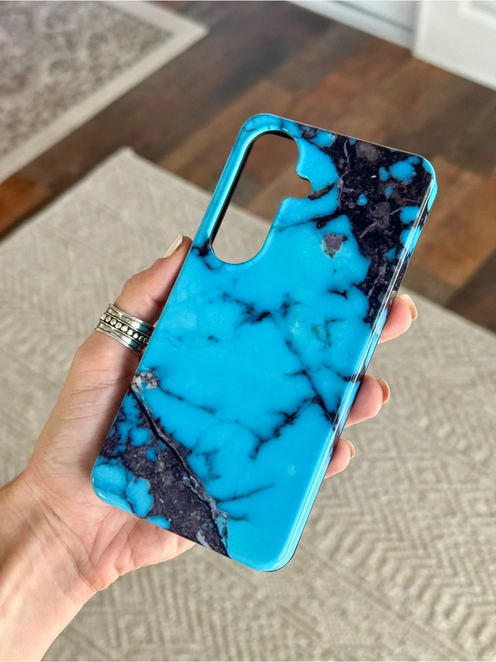 Turquoise Marble Print Protective Phone Case for Galaxy S26 with MagSafe Magnet